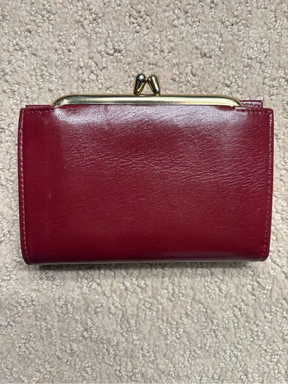 Buxton Red Genuine Leather Kiss-Lock Wallet with Gold Trim Made in Canada